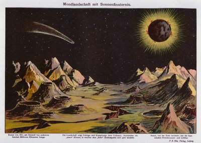Kuumaisema, auringonpimennys ja vuoden 1911 komeetta (värilitografia) tekijältä German School
