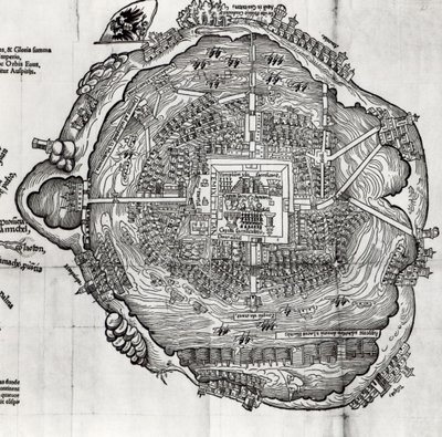 Tenochtitlanin kartta Praeclara Ferdinandi Cortesii de Nova Maris Oceani Hispania Narratista tekijältä German School