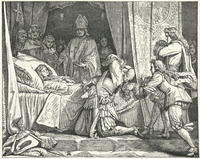 Maximilian II Emmanuel, Baijerin vaaliruhtinas, poikansa Joseph Ferdinandin kuolinvuoteella tekijältä German School