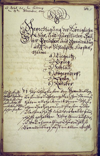 Hallen yliopiston kanslerin laatima muistio Sleesian liittämisestä, 19.11.1740 tekijältä German School