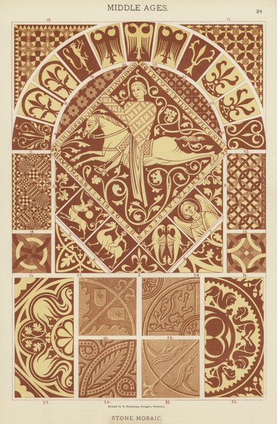 Keskiaika, kivimosaiikki (väri litho) tekijältä German School