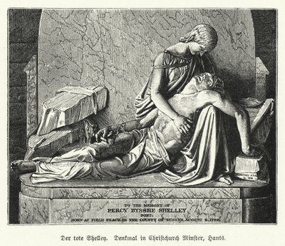 Monumentti englantilaiselle runoilijalle Percy Bysshe Shelleylle, Christchurch Priory, Dorset (litho) tekijältä German School