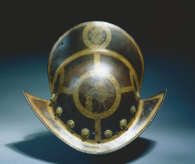 Morion Saksin vaaliruhtinas Christian I:n valtionkaartista, Nürnbergistä, n. 1580–1591 (etsattu ja kullattu ruosteinen teräs) tekijältä German School