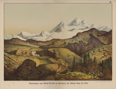 Mount Everest, maan korkein vuori (väri litho) tekijältä German School
