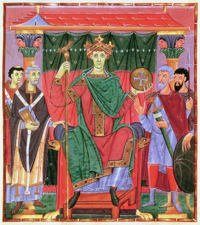 Ms Cim.4453 f.42r Pyhän Rooman keisari Otto III istui valtaistuimella (980-1002), n.998 tekijältä German School