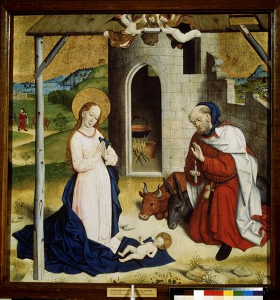 ""Nativite"" (Kristuslapsen palvonta) Saksalaisen koulun tauti. 1470-1480 Pushkin-museo, Moskova tekijältä German School