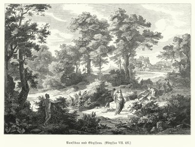 Nausicaa ja Odysseus, kohtaus Homeroksen Odysseiasta (kaiverrus) tekijältä German School