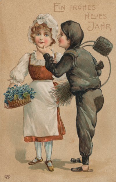 Uudenvuodenkortti (värilitografia) tekijältä German School