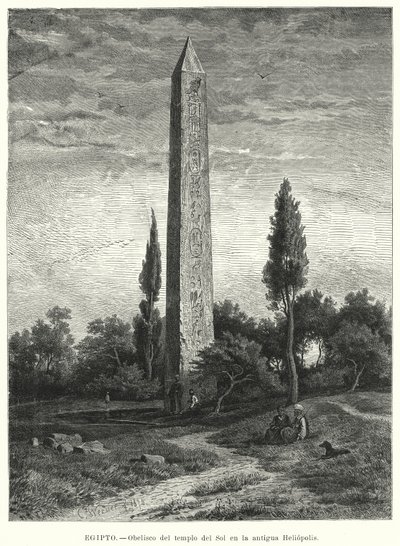 Muinaisen Egyptin auringontemppelin obeliski Heliopoliksessa (litho) tekijältä German School