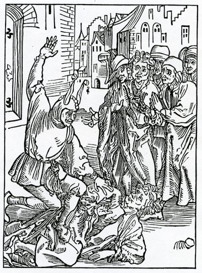 Amytein ja frendshypin brekynge ja hurtynge, kuvitus Alexander Barclayn englanninkielisestä käännöksestä "The Ship of Fools" vuonna 1874 julkaistusta painoksesta tekijältä German School