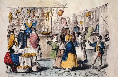 Ulkoilmamarkkinat Saksassa, n.1860 (värikaiverrus) tekijältä German School