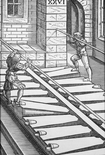 Urkupalkeet ja -puhaltimet Halberstadtin katedraalissa, "Praetorius Syntagma Musicum", pub. vuonna 1619 (kaiverrus) tekijältä German School