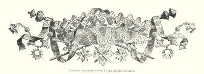 Ornamentti, jonka saksalainen arkeologi Heinrich Schliemann löysi muinaisen Troijan (litho) alueen kaivauksissa tekijältä German School