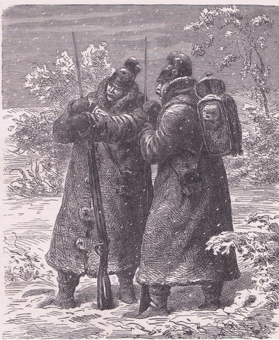 Outpost in the snow, Cassells History of the sodan Ranskan ja Saksan välillä, julkaisija Cassell and Company Limited, n. 1890 (litho) tekijältä German School