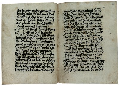 Sivuja saksankielisestä kopiosta Pseudo-Aegidius Romanuksen teoksesta "Mirabilia of Rome, Historia ja kuvaus Rooman kaupungista", mahdollisesti Ulrich Han, Rooma, n. 1475 tekijältä German School