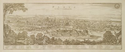 Panoraamanäkymä Pariisiin vuonna 1620, Martin Zeillerin (1589-1661) Topographia Galliaesta, julkaistu 1655 tekijältä German School