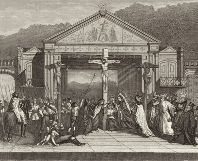 Passion play Oberammergau, Baijeri, Saksa. Kuva Bilder-Atlasista (kaiverrus) tekijältä German School