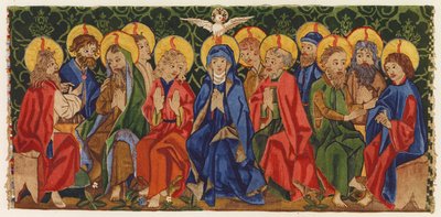 Kiirastorstai, gobeliini alttarin etusivulla, Aargau, Sveitsi, 1400-luvun loppupuoli (värilitografia). tekijältä German School