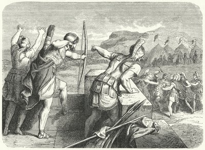 Philip II Makedonialainen haavoittui silmään Methonen piirityksessä, 355 eKr. (kaiverrus) tekijältä German School