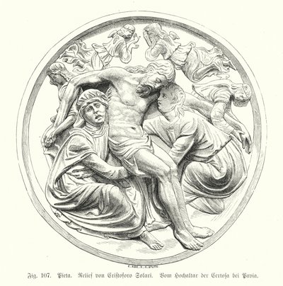 Pieta, Cristoforo Solarin reliefi Certosa di Pavian alttarilta Italiasta (kaiverrus) tekijältä German School