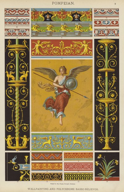 Pompeijalainen, seinämaalaus ja polychrome Basso-Relievo (värilitho) tekijältä German School