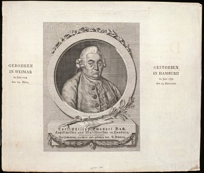 C. D. Krohnin kaivertama Carl Philipp Emanuel Bachin (1714-88) muotokuva, 1788 tekijältä German School