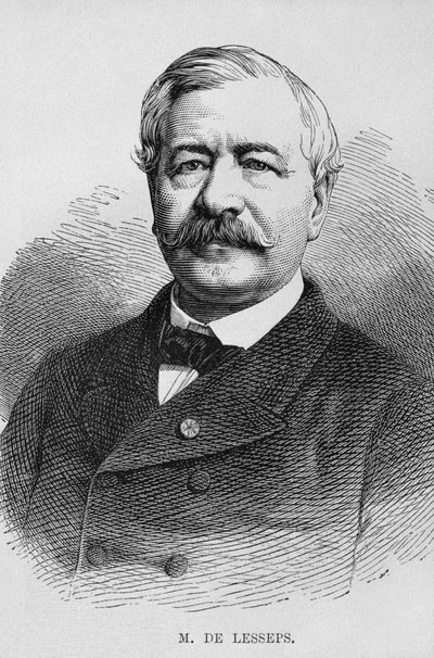 Muotokuva Ferdinand Marie de Lessepsistä (1805-94), Georg Moritz Ebersin LEgypte (1837-98), 1881 (bw-kaiverrus) tekijältä German School