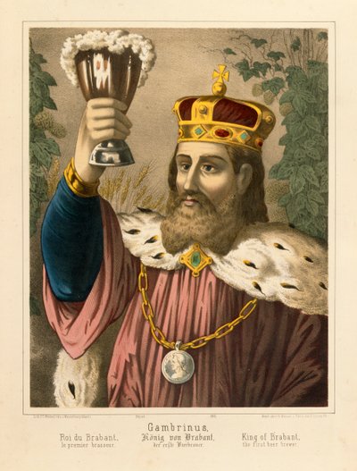 Flanderin legendaarisen kuninkaan Gambrinuksen muotokuva, F.C.:n julkaisema kuvalehti. Wentzel, Weissenburg, 1870 tekijältä German School