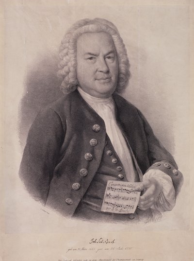 Johann Sebastian Bachin (1685-1750) muotokuva, jonka kaiverrus F.G. Schlick, 1840 tekijältä German School