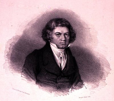Ludwig van Beethovenin (1770-1827) muotokuva, kaiverrus Faustin Herr (litho) tekijältä German School