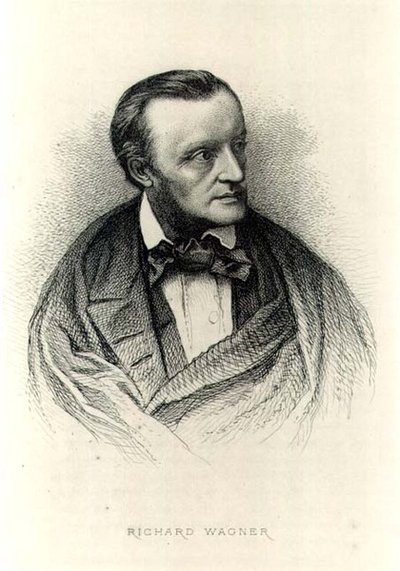 Richard Wagnerin (1813-83) muotokuva saksalaisesta säveltäjästä (kaiverrus) (mv-valokuva) tekijältä German School