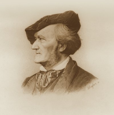 Richard Wagnerin (1813-83) muotokuva saksalaisesta säveltäjästä, kaiverrus Robert Reyher (1838-77) (katso myös 93368) tekijältä German School