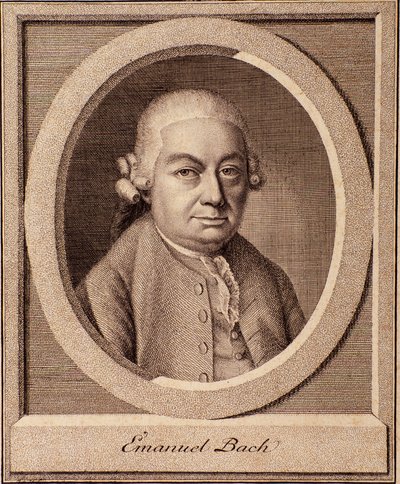 Muotokuva saksalaisesta säveltäjästä Carl Philipp Emanuel Bachin (1714-1788) Johann Sebastian Bachin pojasta tekijältä German School