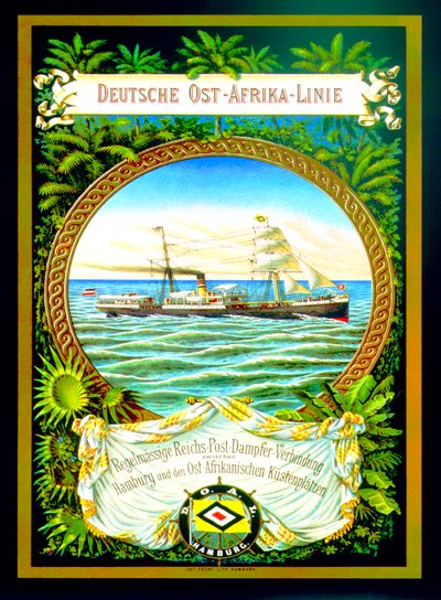 Juliste, joka mainostaa saksalaista East Africa Linea, 1890 tekijältä German School