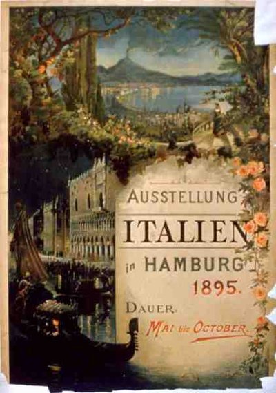Hampurin italialaisnäyttelyn mainosjuliste, touko-lokakuu 1895 (värilitografia). tekijältä German School