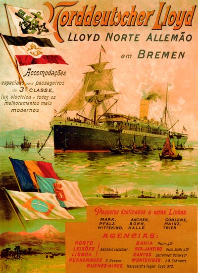 Pohjois-Saksan Lloyd Linea mainostava juliste, 1898 tekijältä German School