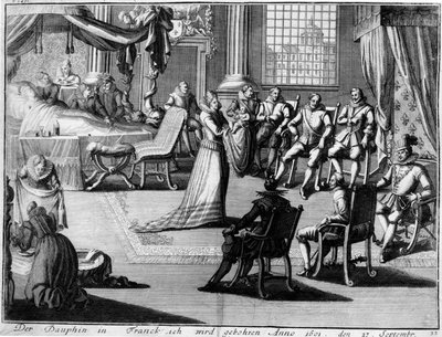 Dauphinin Fontainebleaussa esitys hänen isälleen, kuningas Henri IV:lle, 27. syyskuuta 1601 tekijältä German School