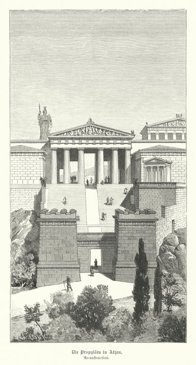 Propylaea, sisäänkäynti Ateenan Akropoliin, Muinainen Kreikka (kaiverrus) tekijältä German School