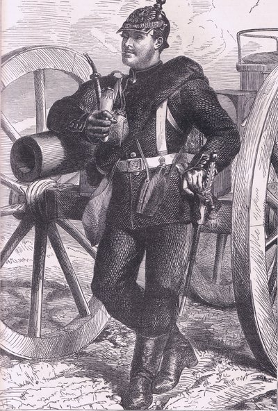 Preussilainen tykistömies, Cassells, Ranskan ja Saksan välisen sodan historia, julkaisija Cassell and Company Limited, n. 1890 (litho) tekijältä German School