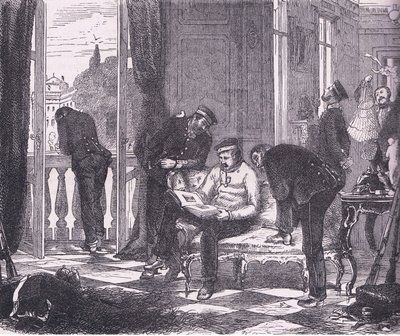 Preussialaiset miehittämässä huvilaa Pariisin lähellä, Cassellsin Ranskan ja Saksan välisen sodan historia, julkaisija Cassell and Company Limited, n. 1890 (litho) tekijältä German School