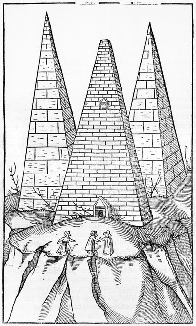 Egyptin pyramidit, kuvitus Cosmographie Universellesta, kirjoittaja Sebastien Munster (1488-1552) Basel, julkaistu 1554 tekijältä German School