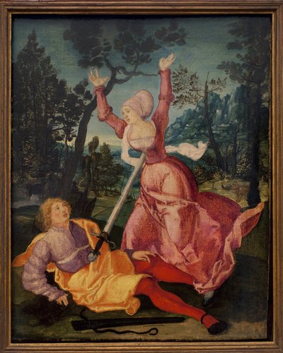 Pyramus ja Thisbe. (Kaksi babylonialaista rakastivat toisiaan perheensä vastustuksesta huolimatta, päättäessään paeta yhdessä, he tapaavat murhaajan juurella. Saapuva Pyramus uskoo, että lioness nielaisi hänen ystävänsä ja puukotti itseään de tekijältä German School