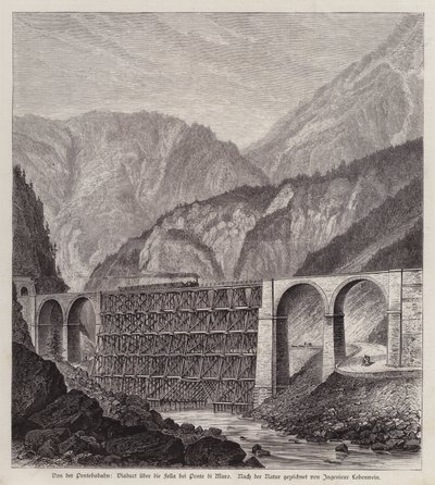 Rautatien maasilta Fella-joen yli Ponte di Murossa, Friulissa, Italiassa (kaiverrus) tekijältä German School
