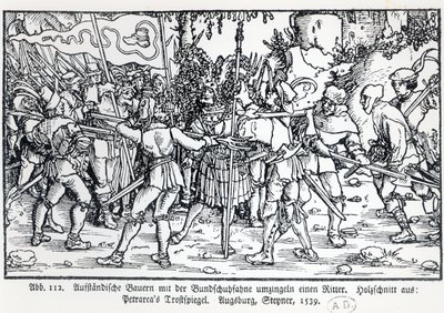 Kapinalliset talonpojat ritari ympärillä, Petrarchin Trostspiegelin kuvituksesta, 1539 tekijältä German School