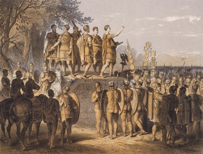 Roomalainen johtaja puhuu armeijalleen (värilitografia) tekijältä German School