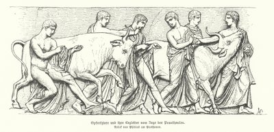 Uhrieläimet antiikin Kreikan Panathenaia-kulkueessa (kaiverrus) tekijältä German School