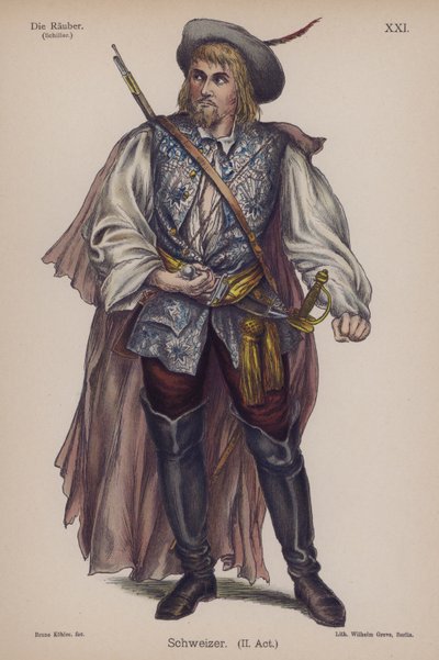 Schweizer, Friedrich Schillerin teoksesta Die Rauber (The Robbers) (värilitho) tekijältä German School