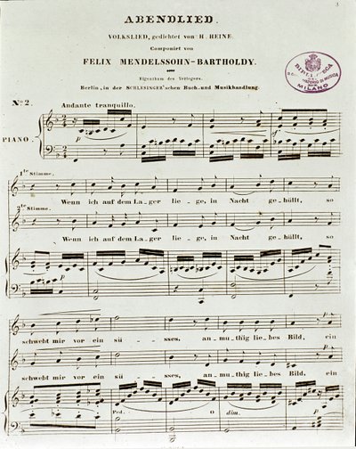 Felix Mendelssohnin Abendliedin tulossivu tekijältä German School