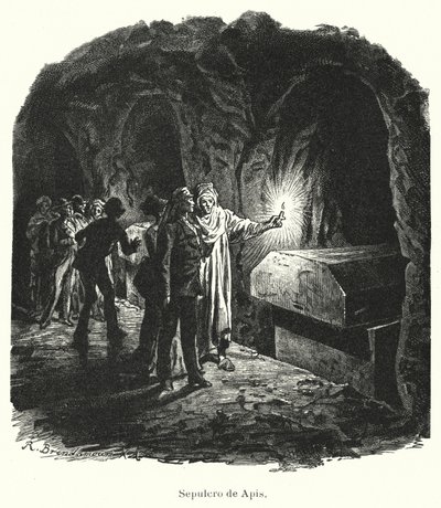 Saqqaran serapeum, muinaisessa Egyptissä palvottujen pyhien Apis-härkien hauta (litho) tekijältä German School