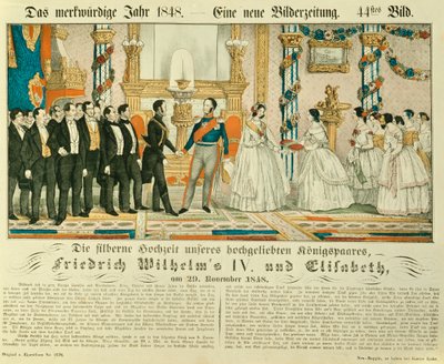 Preussilaisen Frederick William IV:n ja hänen vaimonsa Elizabeth Ludovikan baijerilaisen hopeiset hääpäivät, 1848 (värinen lito) tekijältä German School